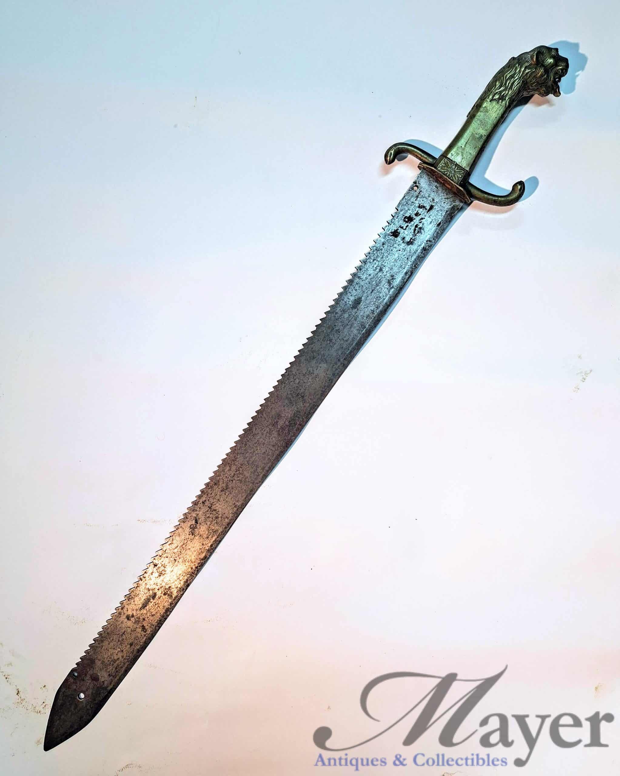 20260805_133710 (1) A rare and unique roaring lion sapper's or pioneer's sword, probably French, maybe Italian or British.