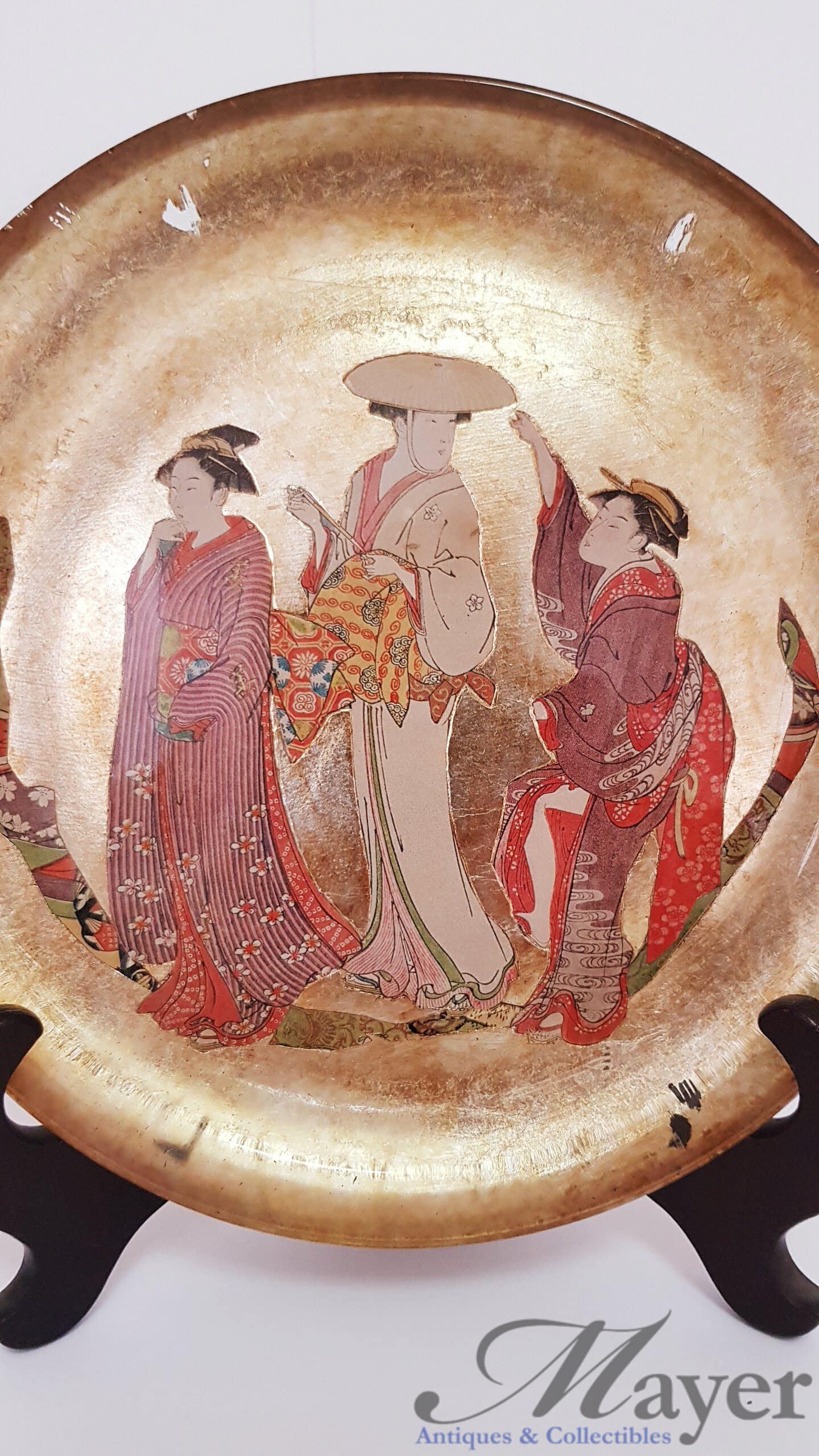 Japanese Style Golden Gilded Plate Three Women Mayer Antiques