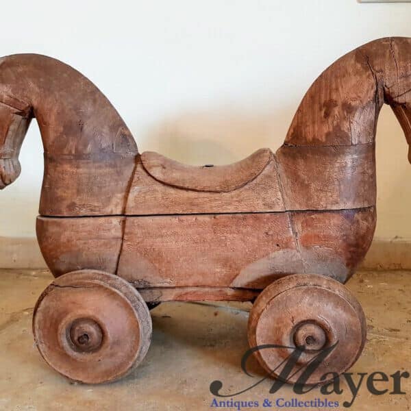 Folk Art Double Headed Wooden Horse On Wheels