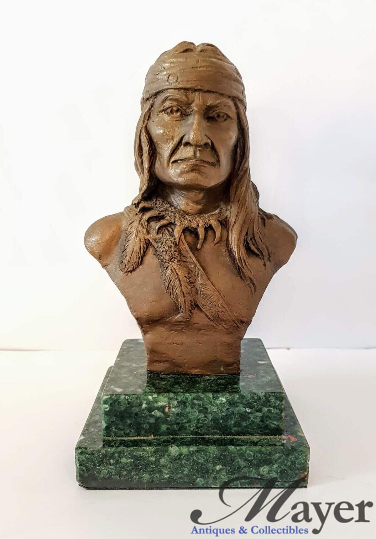 Native American Warrior Bronze Bust Sculpture