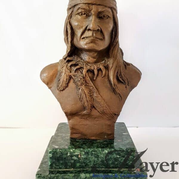 Native American Warrior Bronze Bust Sculpture