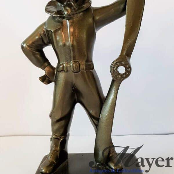 Aviator Pilot Holding A Propeller Metal Sculpture