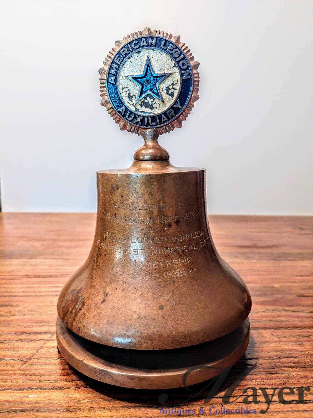 American Legion Auxiliary Macabbian Unit No. 32 Presentation Bell