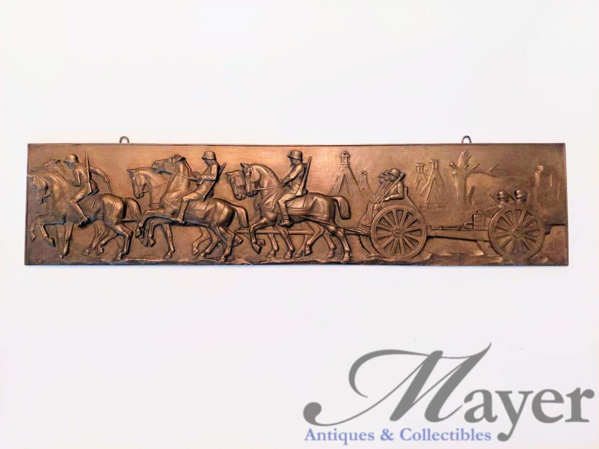 German WW1 Procession of Artillery Soldiers Bronze Plaque By Ludwig Manzel