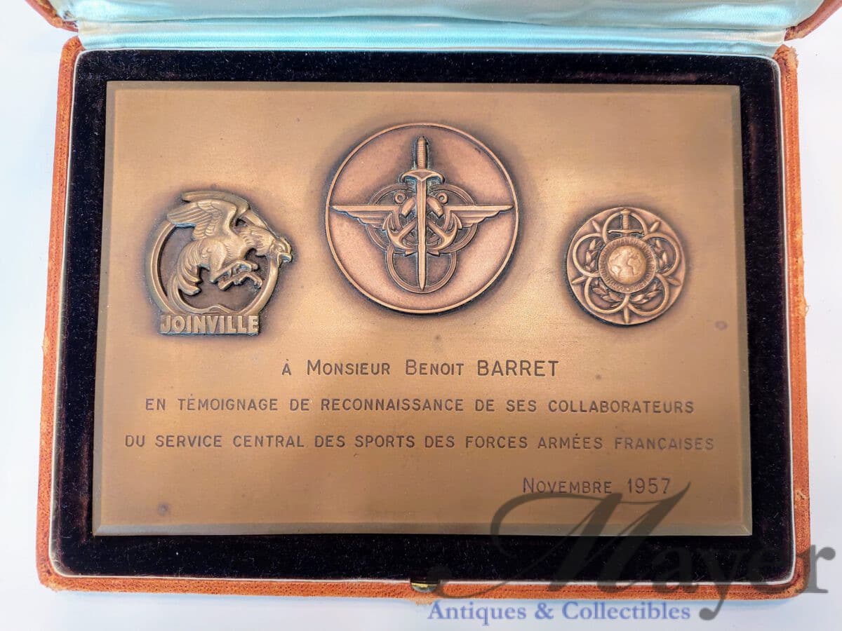 French Military Recognition Plaque To Mr. Benoit Barret