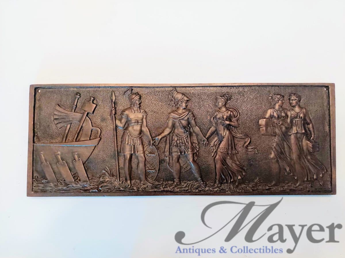 Bronze Relief Plaque of Roman Soldiers and Women on Way to Ship Voyage