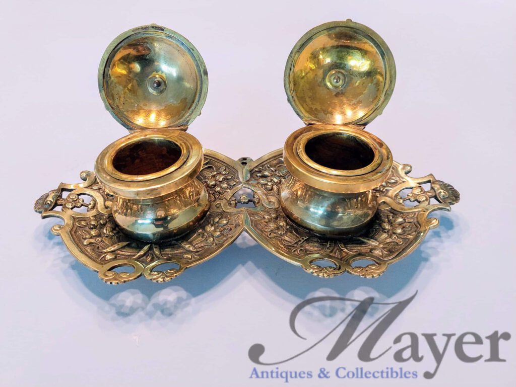 Bronze Antique Double Inkwell Mayer Antiques & Collectibles