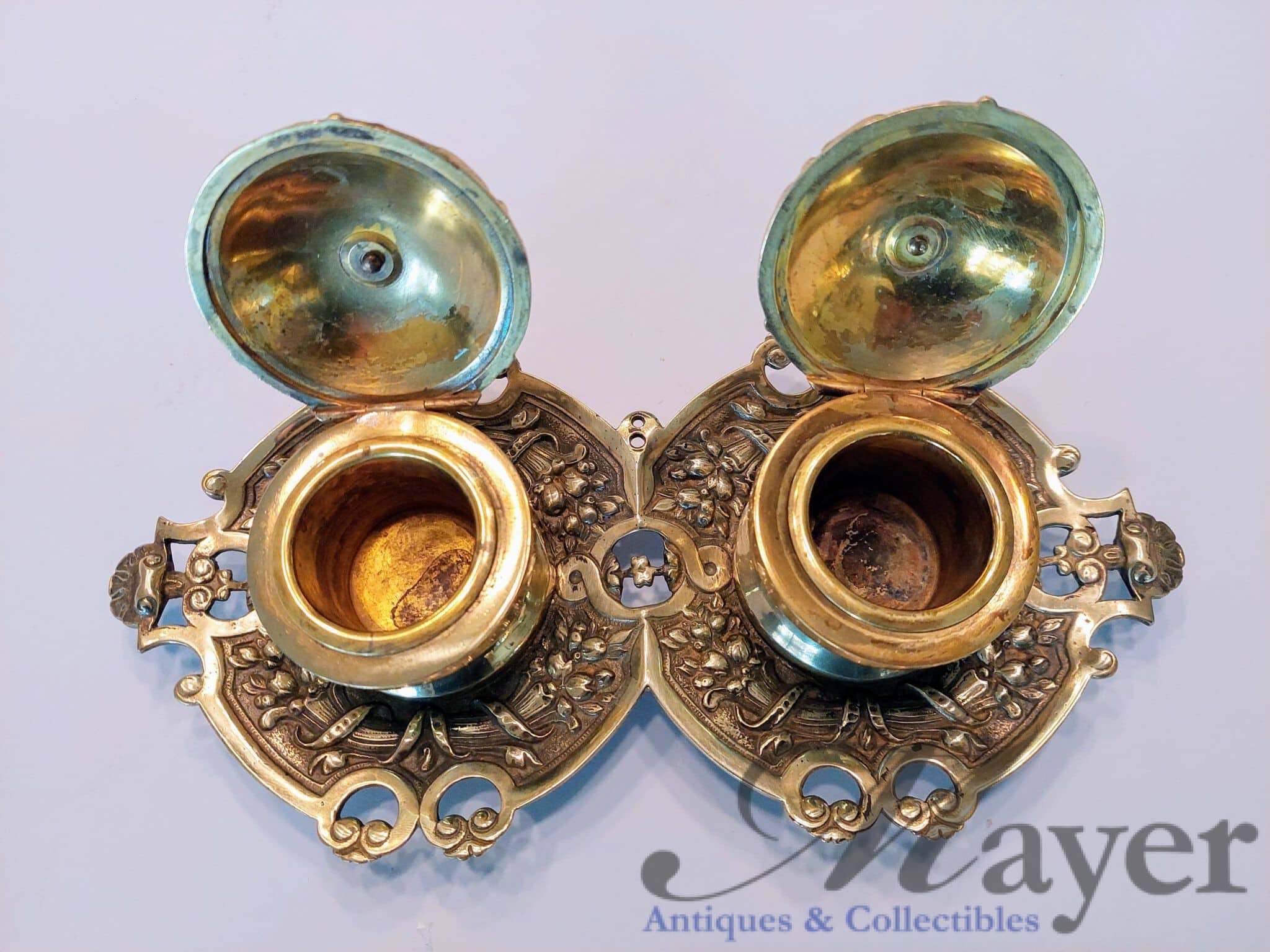 Bronze Antique Double Inkwell - Mayer Antiques & Collectibles