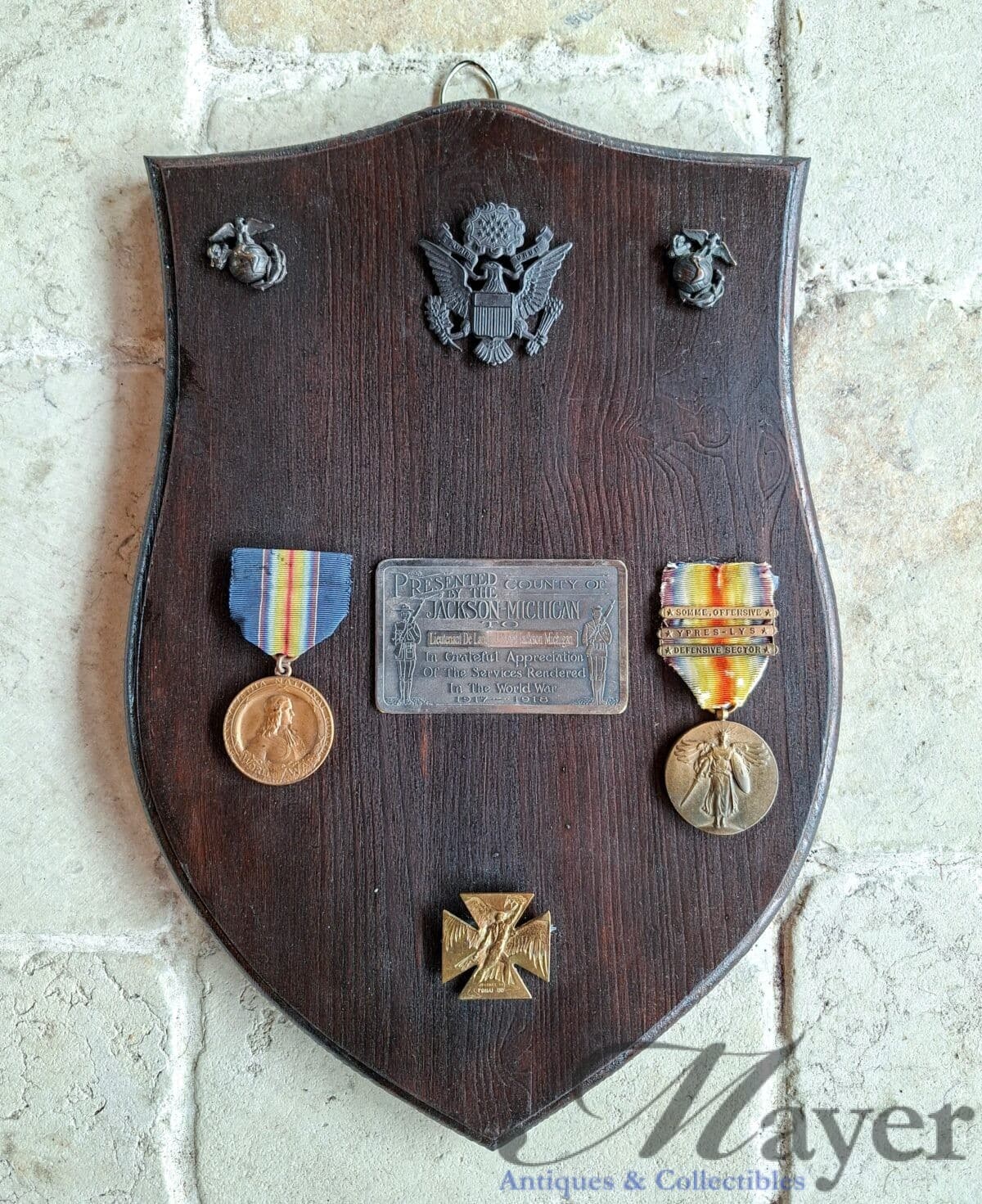 Commemorative plaque for Lieutenant De Lancy J. Colvin of Jackson, Michigan, a WW1 hero.